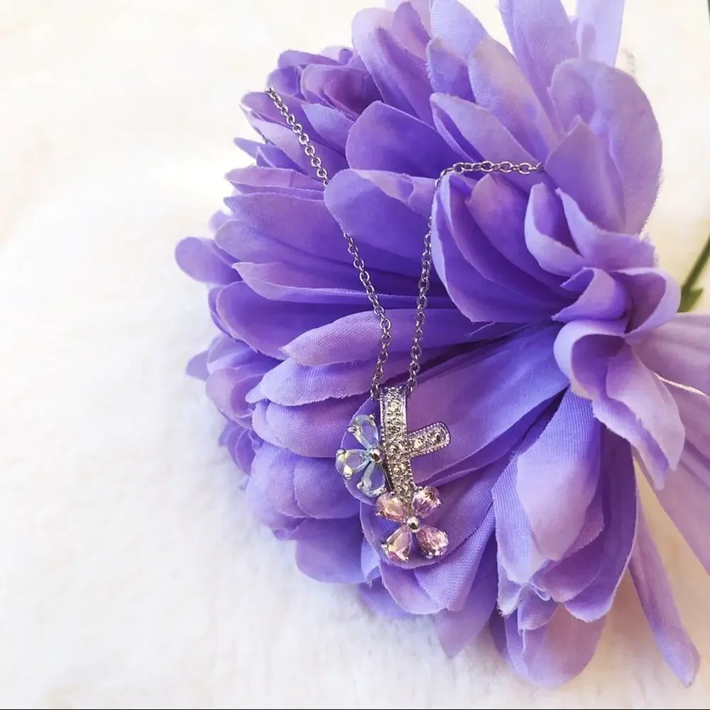 Sterling Silver Multi Crystals Flowers Necklace